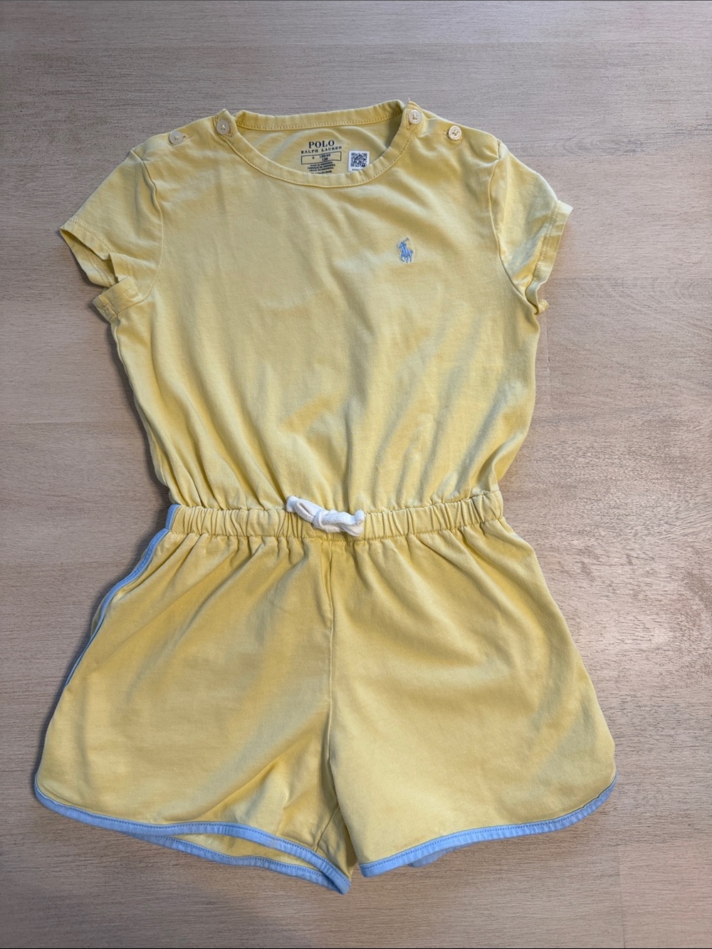 Polo by Ralph Lauren Yellow Cotton Kids Romper with Drawstring